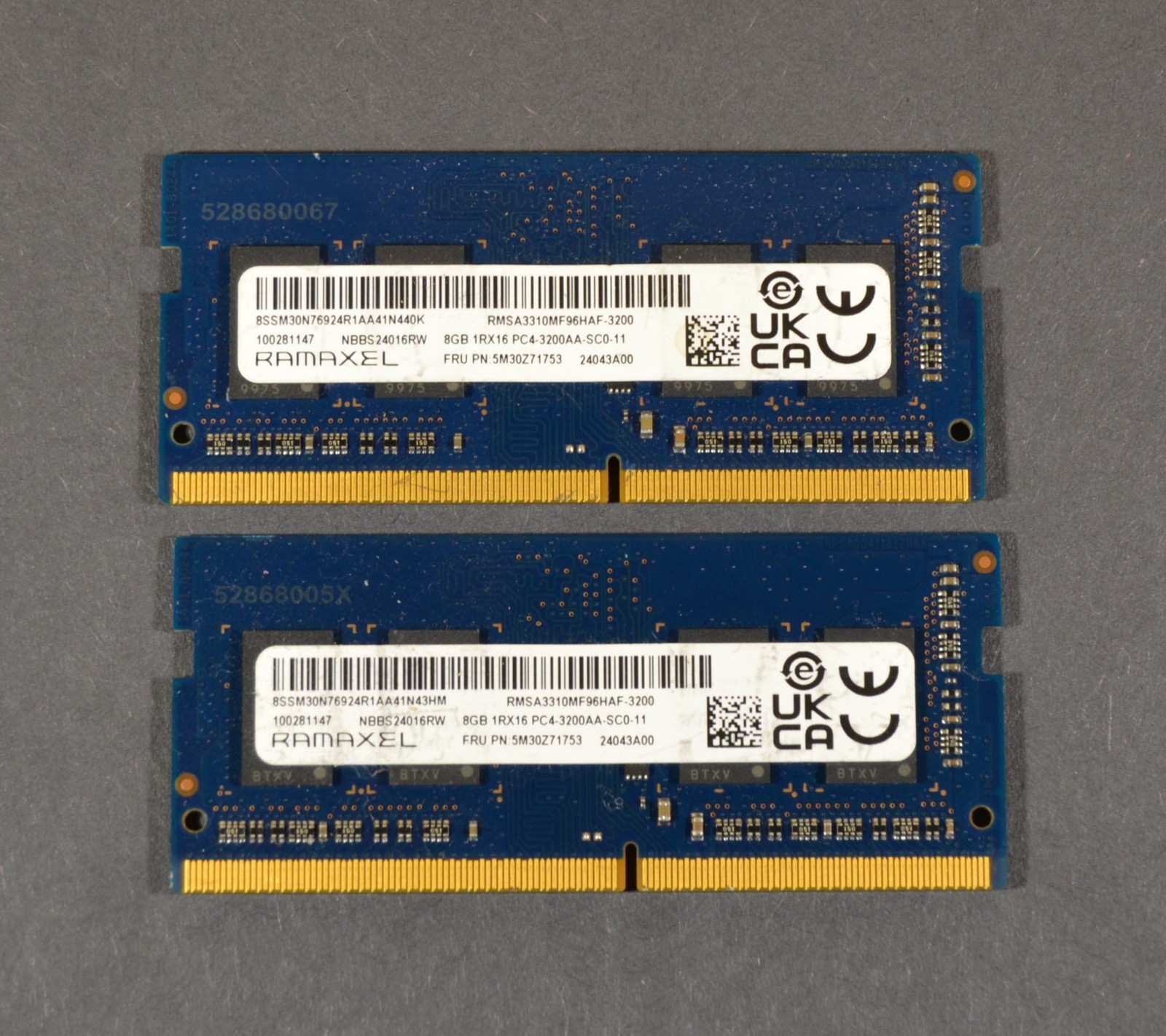 Lot of 2 Ramaxel 8GB PC4-3200AA 1Rx16 DDR4 Laptop SODIMM RAM Memory