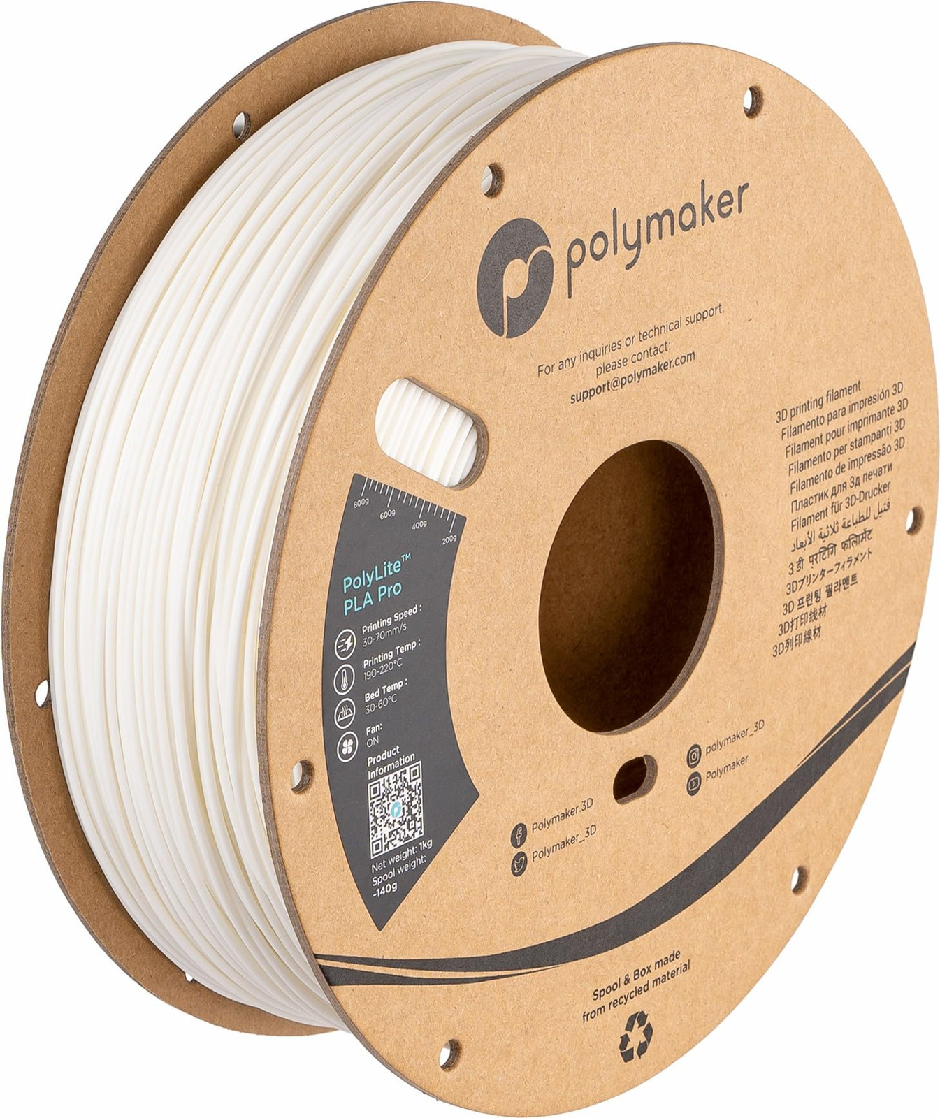 Polymaker PLA PRO Filament 1.75mm, Tough & High Rigidity White PLA Filament 1...
