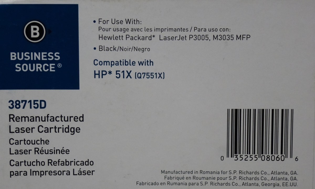 BUSINESS SOURCE Premium Toner Cartridge HP 51X Q7551X Lot of 2 Black P3005 M303