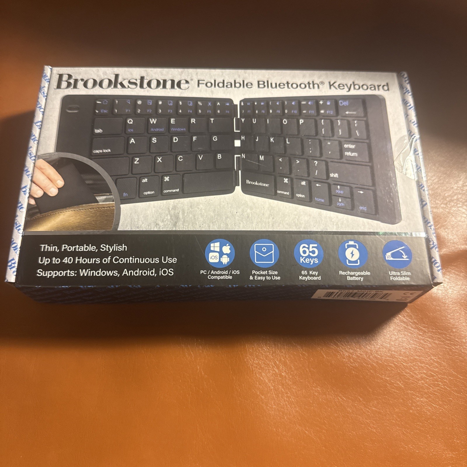 Brookstone Keyboard Bluetooth Wireless Folding Apple Samsung Compatible NIB