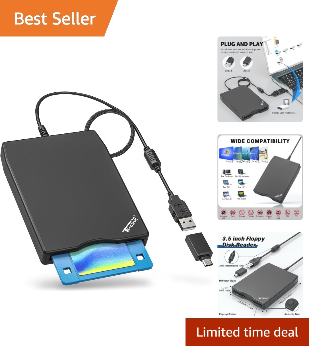 Durable and Portable USB Floppy Disk Drive - Efficient Data Recovery Solution