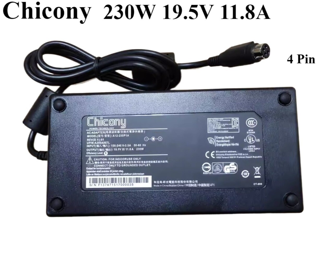 Genuine Chicony 19.5V 11.8A 230W AC Adapter A12-230P1A Charger 4 Pin Female