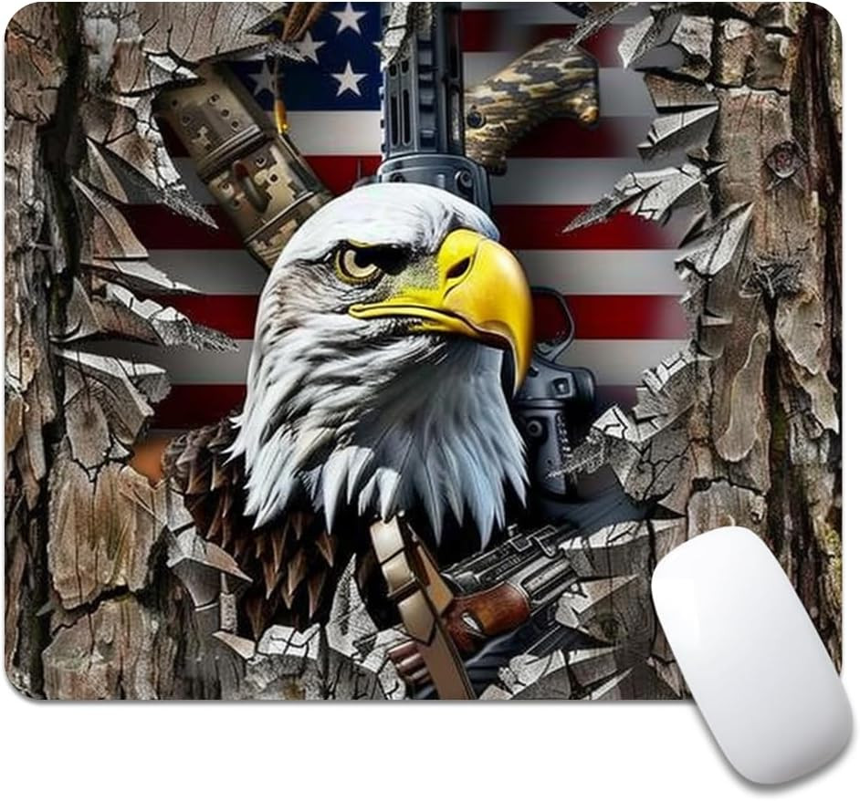 American Flag Eagle Rip Oak Camo Square Mouse Pad, Texture, Waterproof, anti Sli
