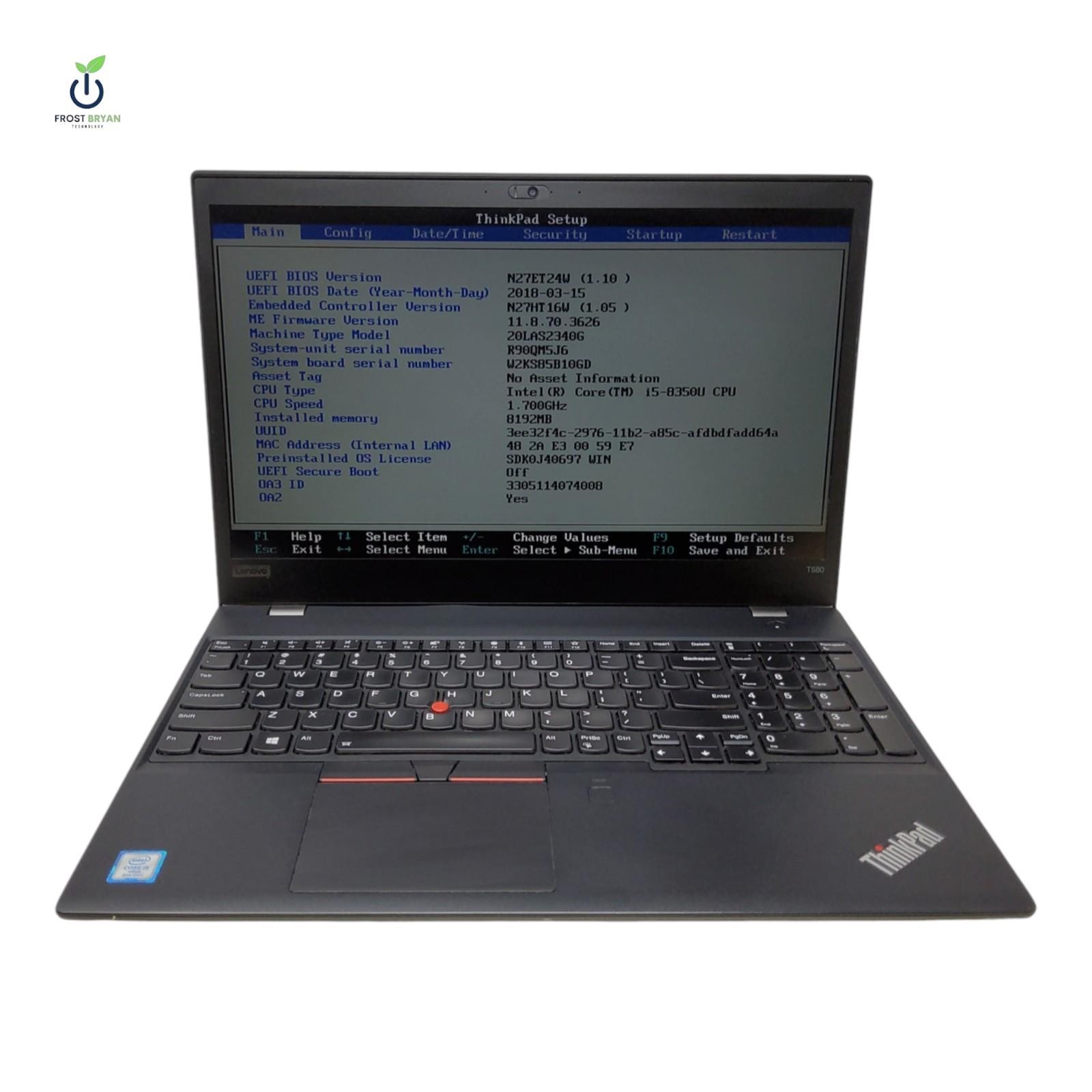 Lenovo ThinkPad T580 i5-8350U 8GB Laptop No SSD No OS Grade D [DEFECTIVE]