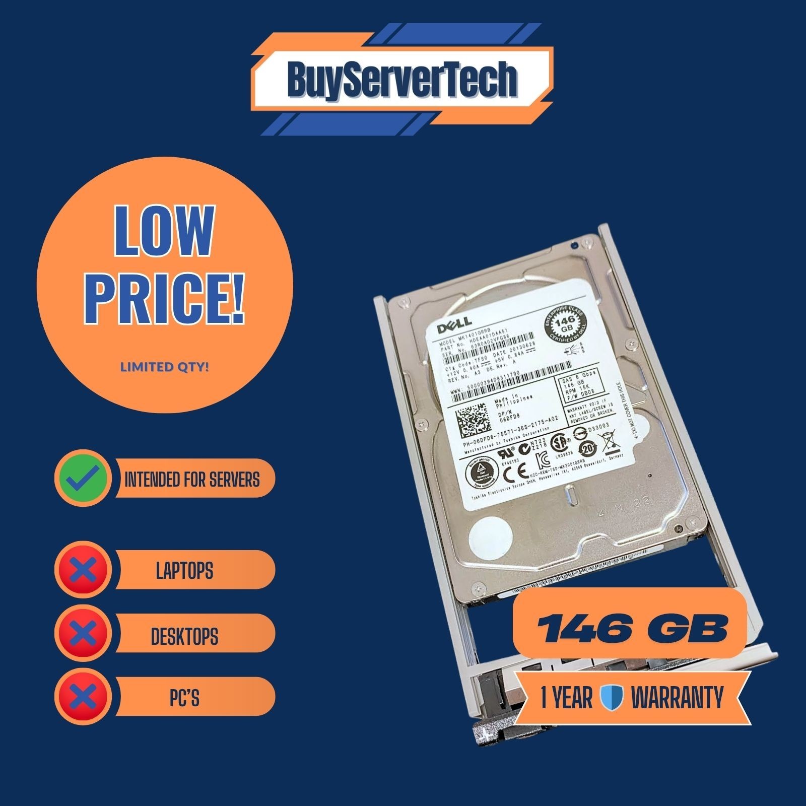 Dell 6DFD8 MK1401GRRB 146Gb SAS 6Gbps 15K 2.5"