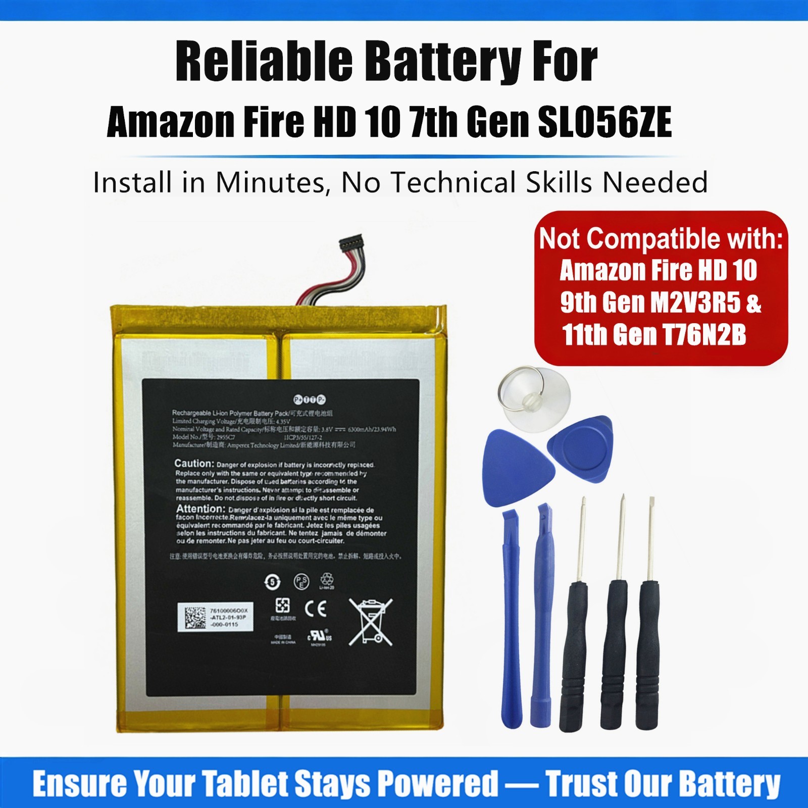 Genuine Battery 58-000187 for Amazon Fire HD 10 7th Generation SL056ZE Year 2017
