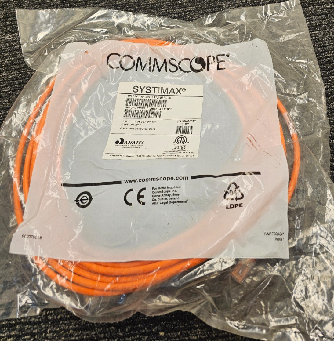 Commscope CPC3312-06F020 Systimax GigaSPEED XL GS8E Stranded Cordage Modular