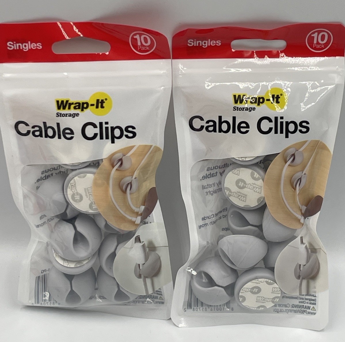 2 pack Wrap-It Cable Clips for Cable/Wire Organization GRAY 10/pack x2 **NEW**