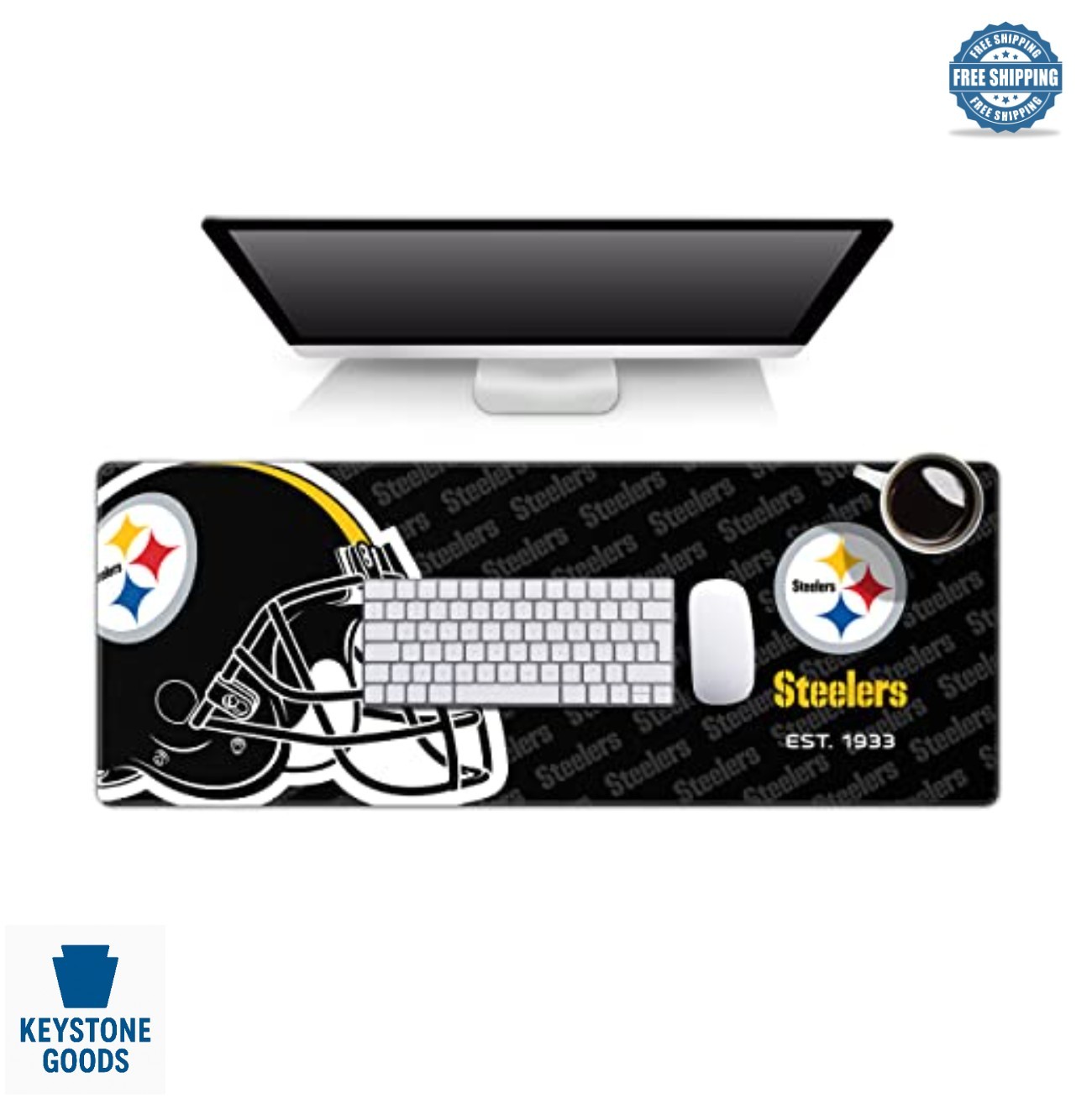 Pittsburgh Steelers Desk Pad 31.5 x 12 Inch Mouse Pad Keyboard Mat Non-Slip