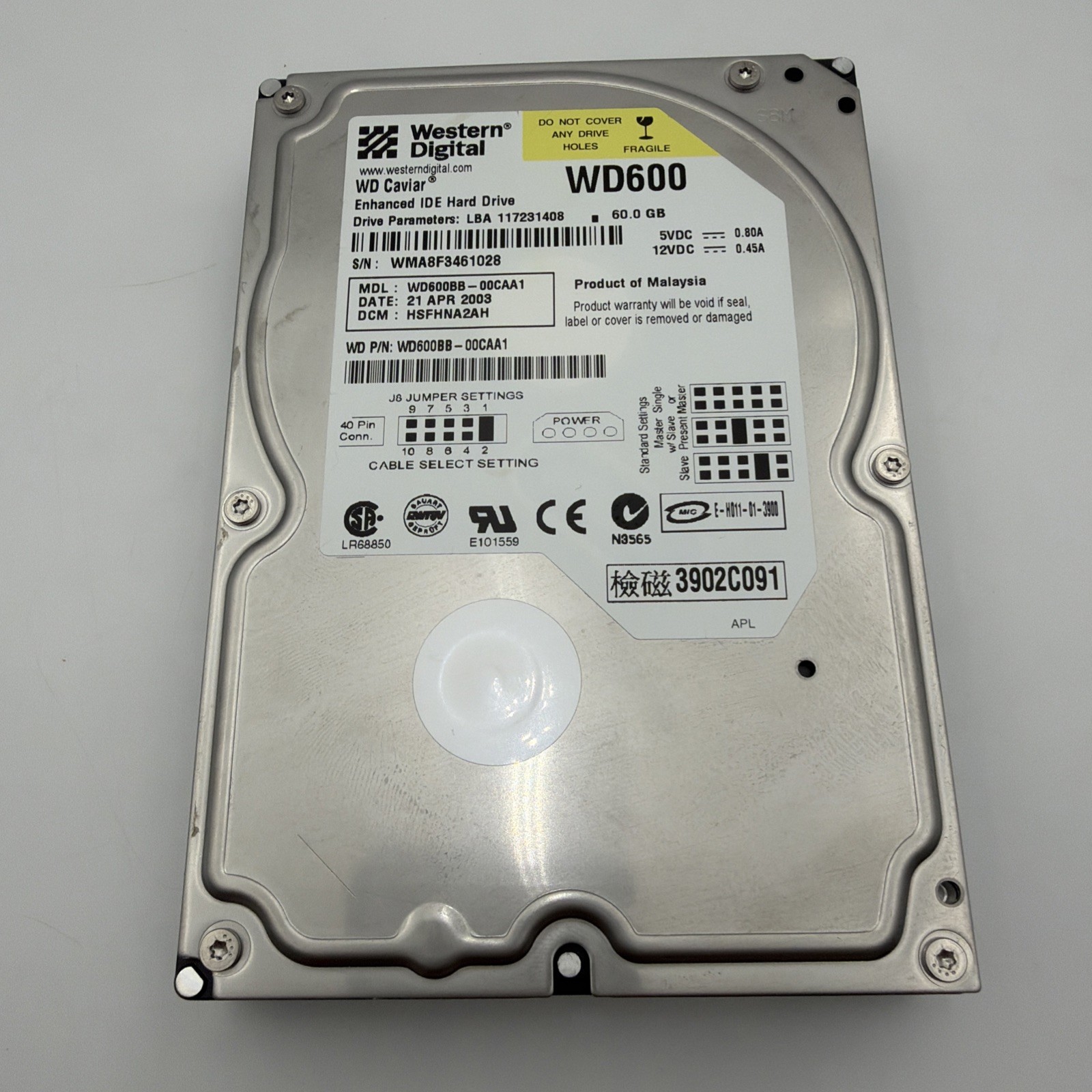 Western Digital WD Caviar WD600 60 GB IDE PATA 3.5" Hard Drive WD600BB-00CAA1