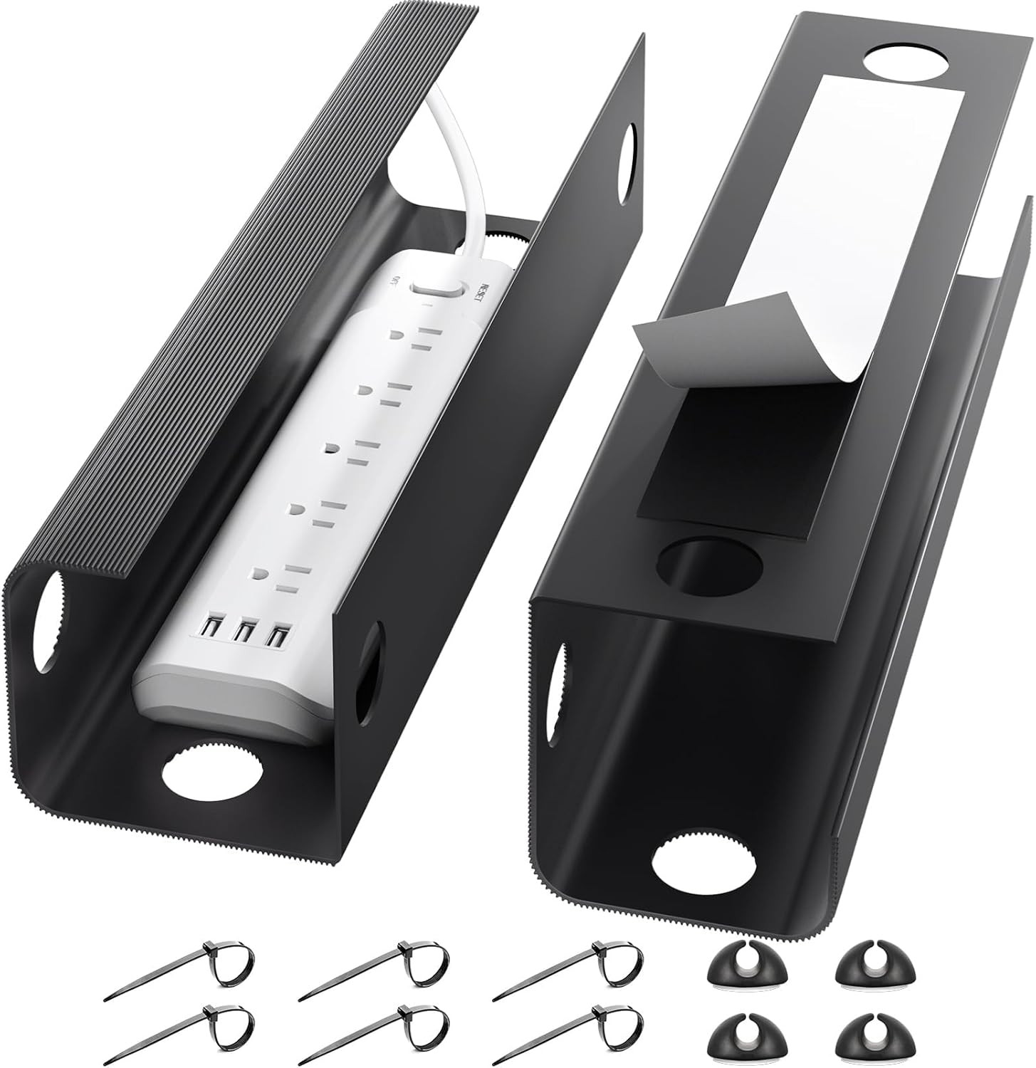 2 Pack Under Desk Cable Management Tray Cord Organizer Wire Holder Black