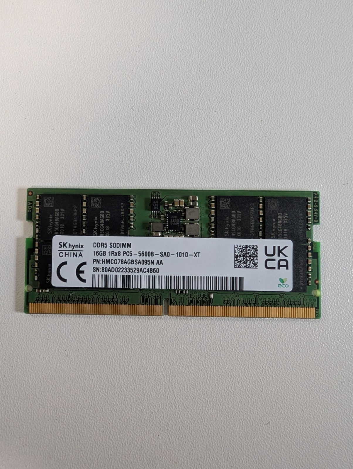 SK Hynix 16GB DDR5 5600 CL46 1Rx8 PC5-5600B SODIMM Laptop Memory