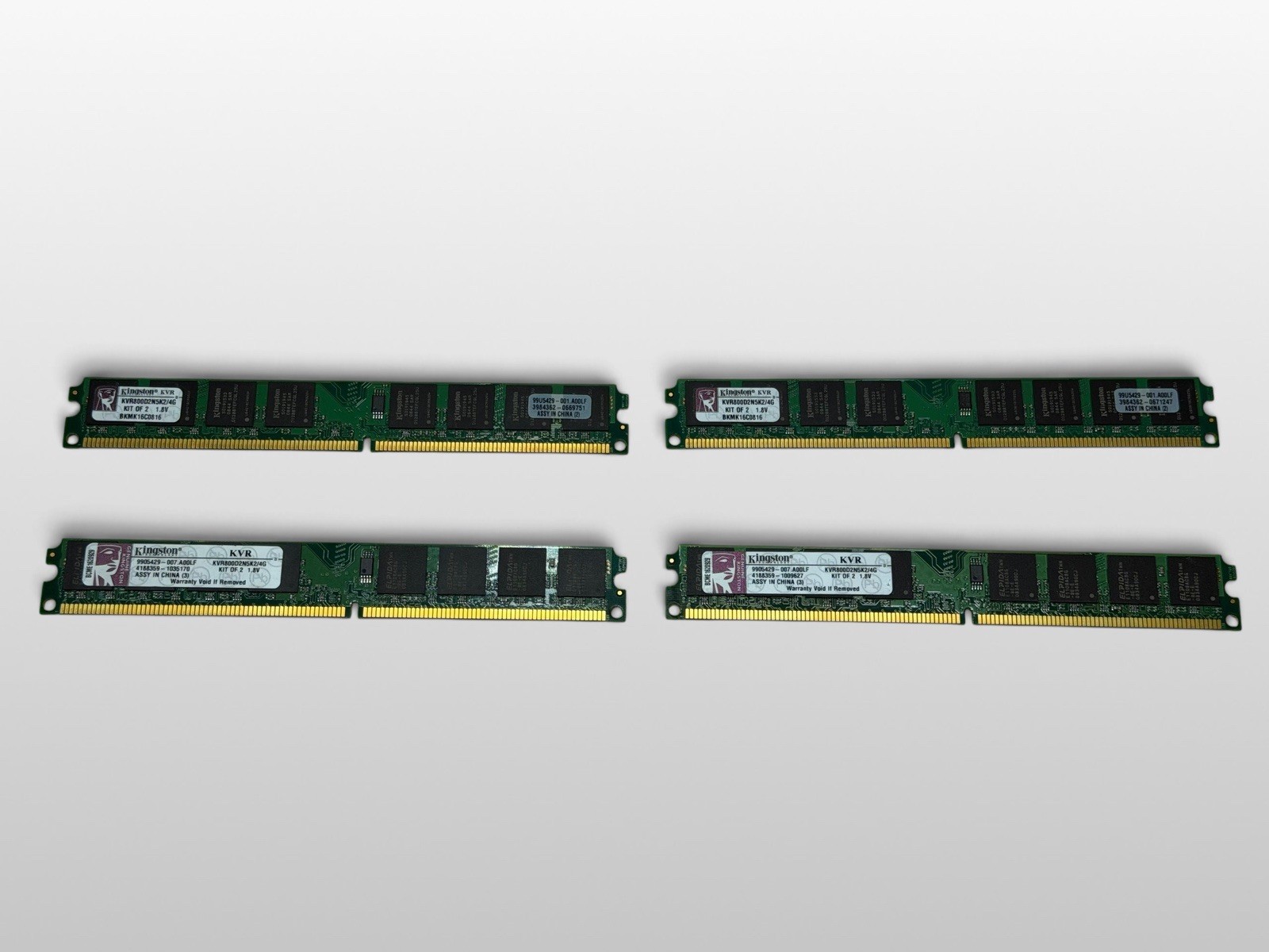 Lot of 4 Kingston RAM  (4x2GB) DDR2 800MHz PC2-6400 Desktop RAM KVR800D2N5K2/4G