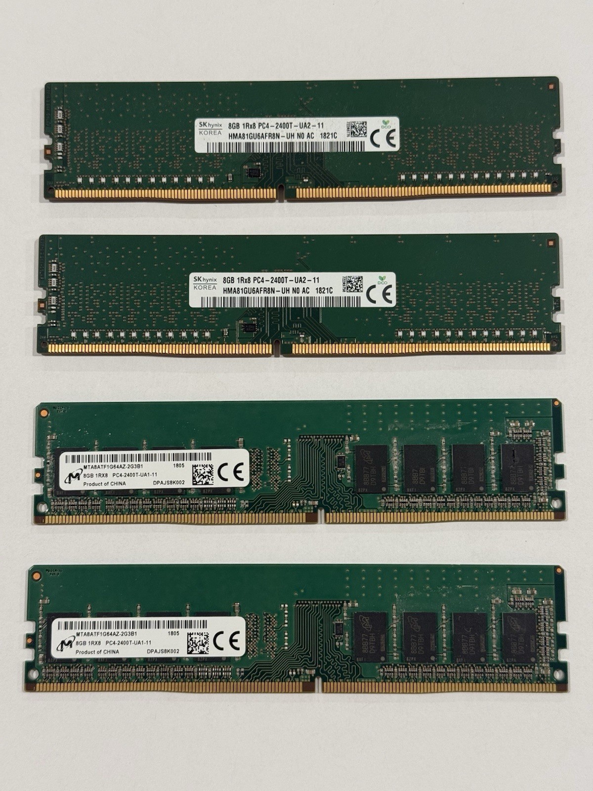 Lot of 4x 8GB PC4-2400 DDR4 Desktop RAM Micron Sk Hynix