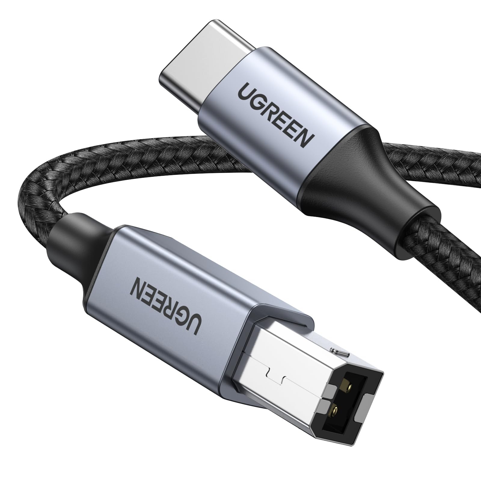 UGREEN USB B to C Printer Cable 3 FT, Nylon B USBC 3 Silver