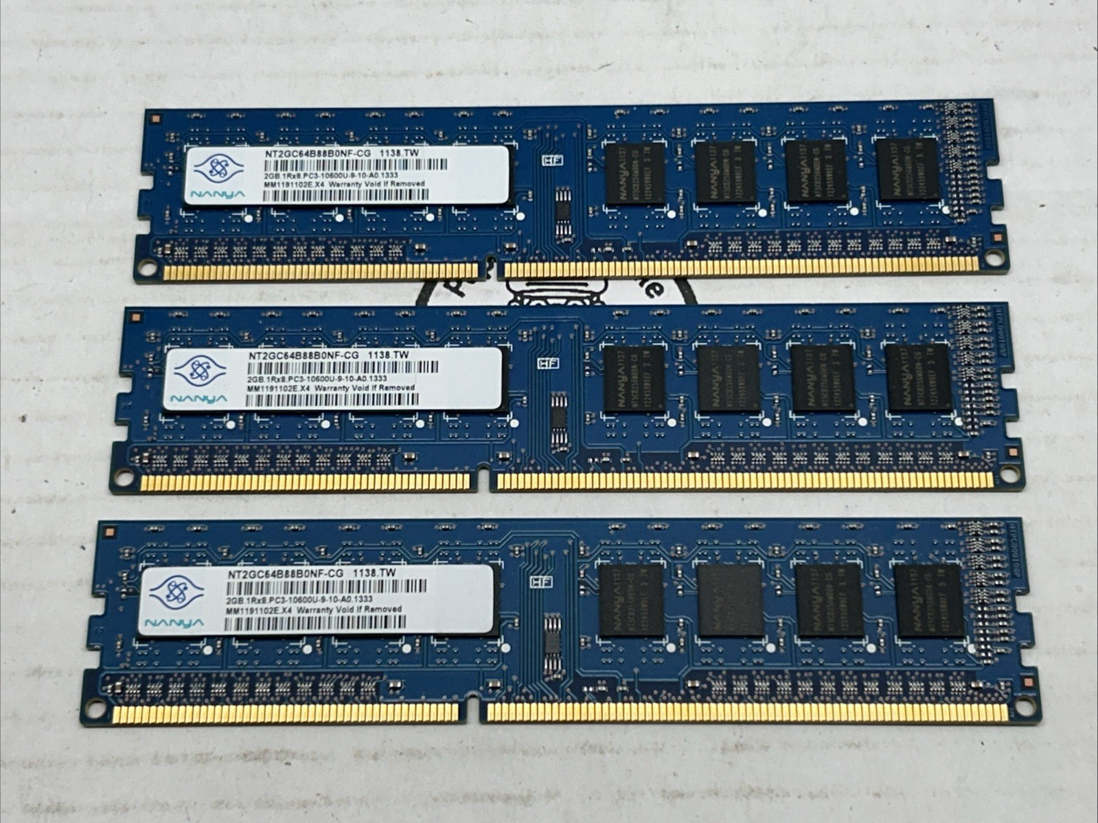 Lot of 3 Nanya 2GB DDR3-1333 PC3-10600U Desktop RAM Sticks