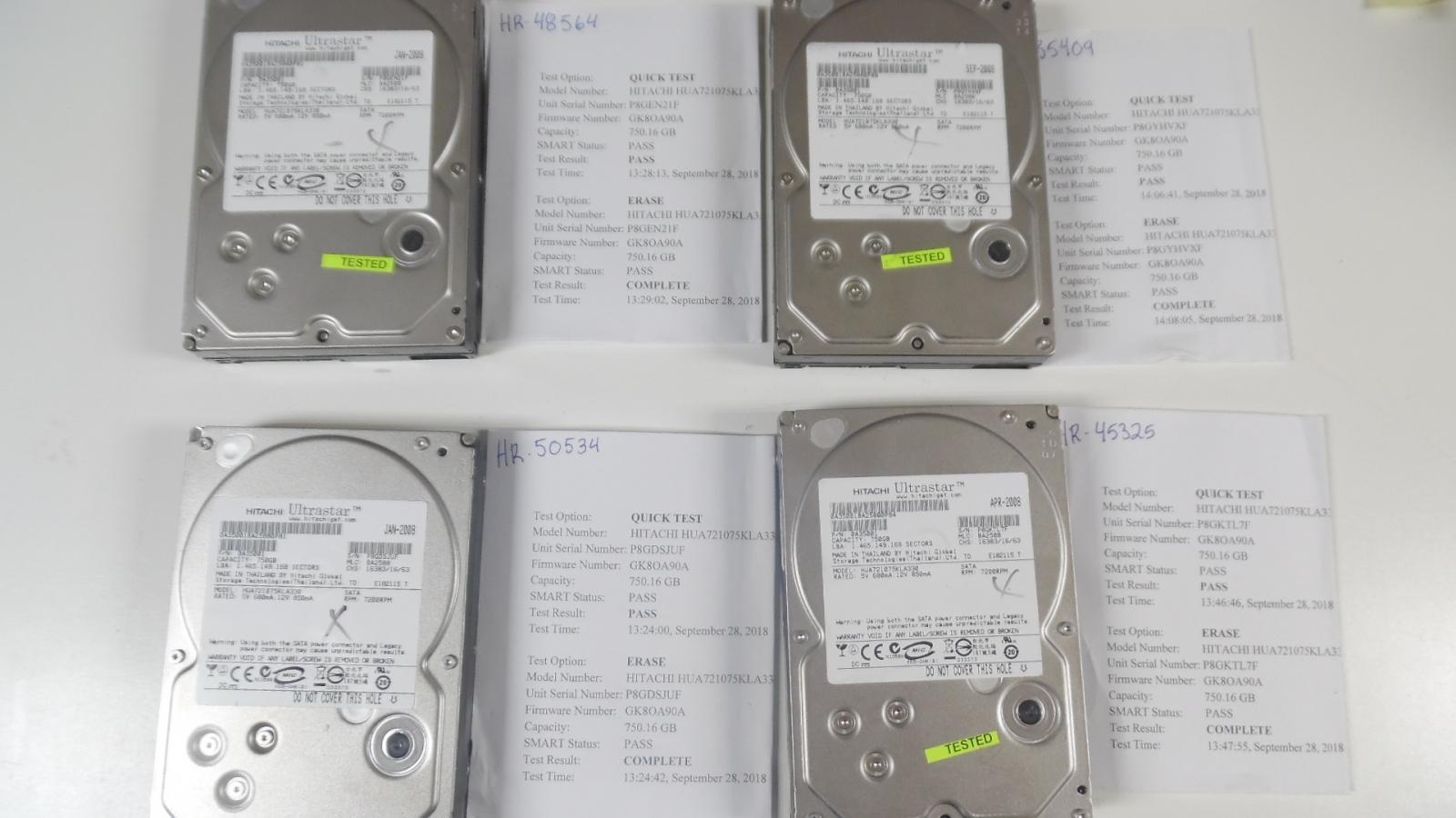 Lot of 4 750GB Hitachi Ultrastar 750GB 7200RPM 3.5 HUA721075KLA330