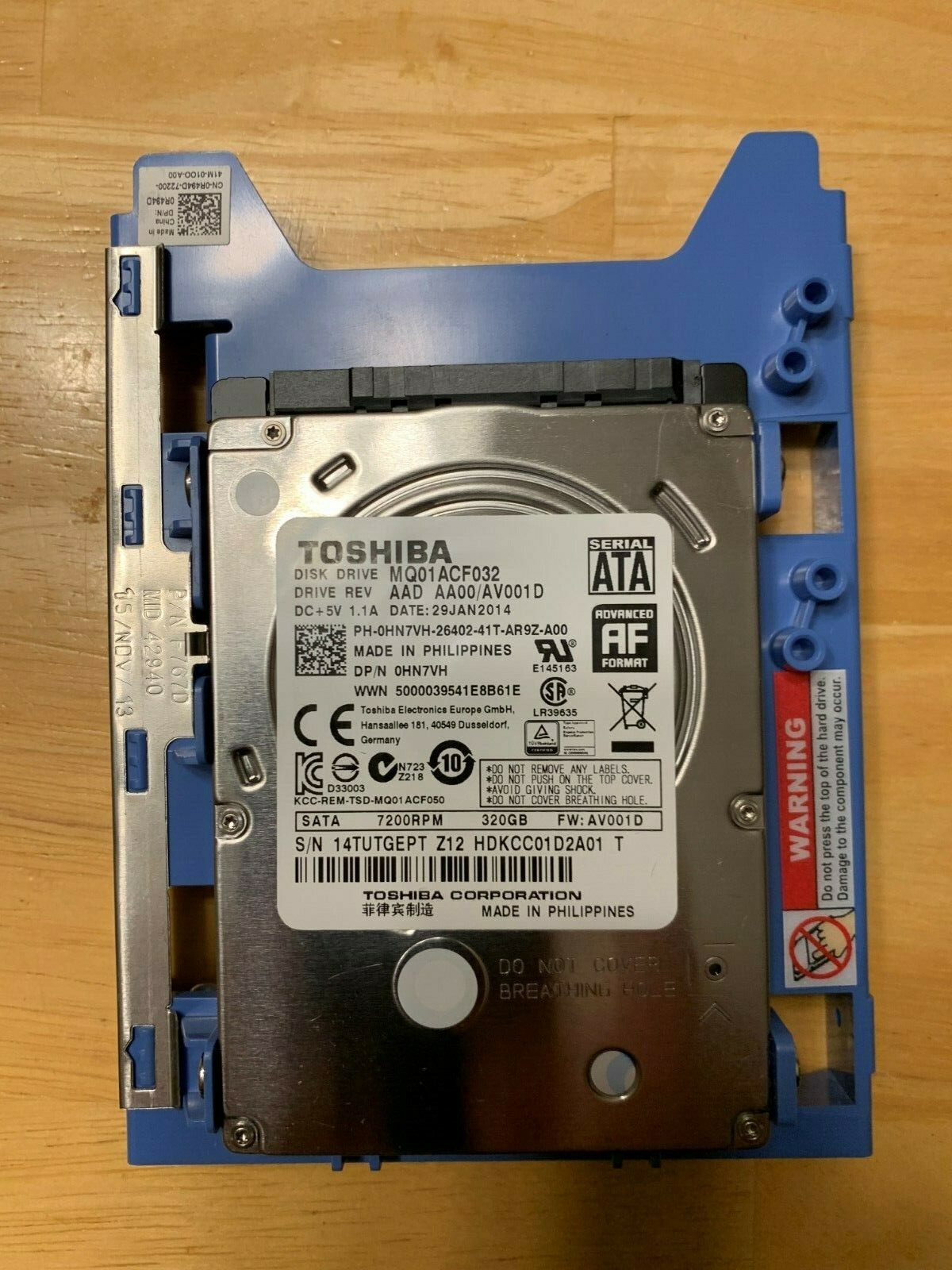 TOSHIBA 320GB SATA 7200rpm 2.5" Hard Drive MQ01ACF032 0HN7VH w/caddy 0R49D
