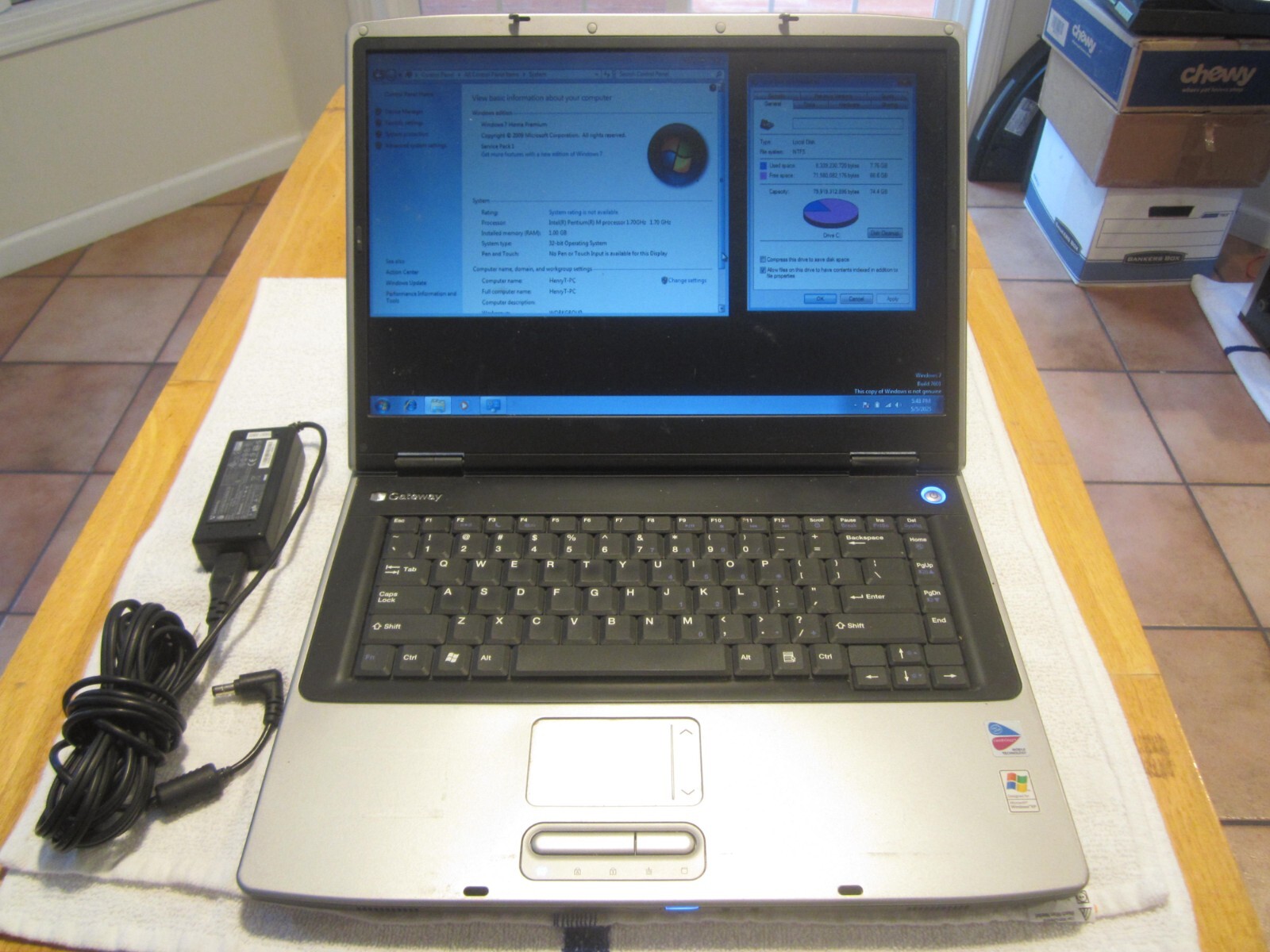 GATEWAY MA2 M360 Laptop 1.7GHz 1GBRAM 80GBHD Screen INTACT w/PWRCord - WORKS