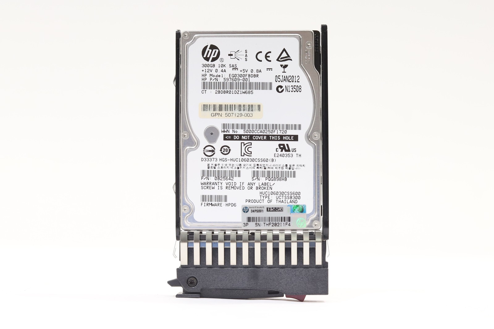 HP EG0300FBDBR 300GB 2.5" 6Gb/s 16MB 10K RPM SAS HDD W/Caddy P/N: 507129-003