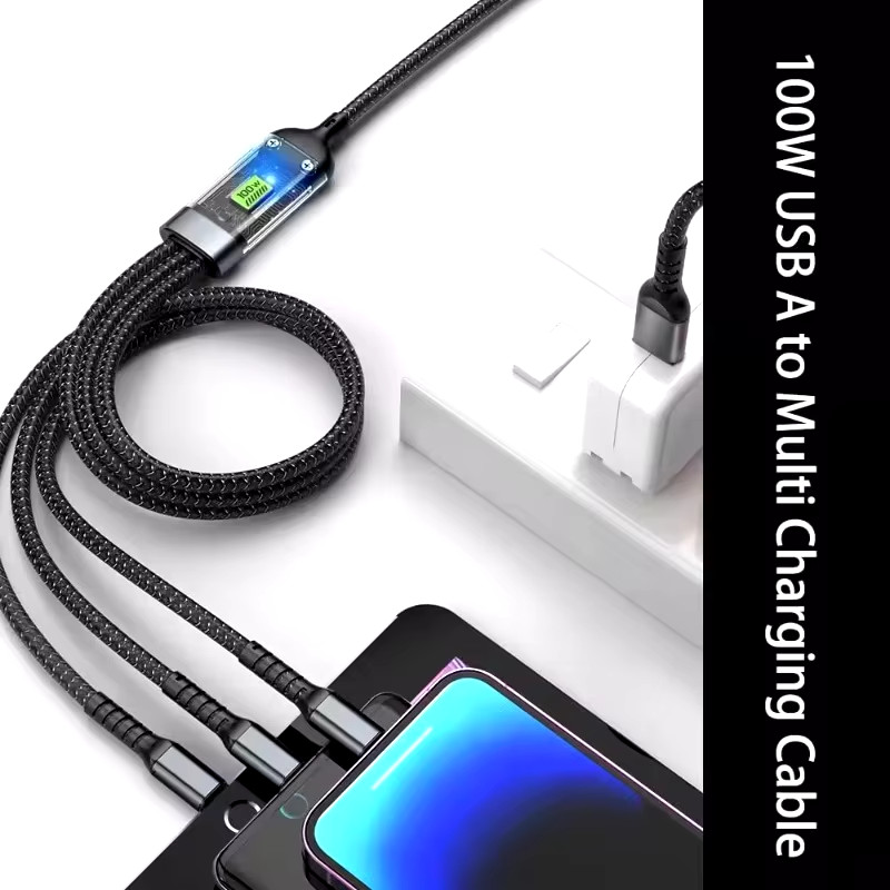 3 in 1 Universal 100W 5A Fast Charging Data Transfer Cable USB Cord 1.2m/47in