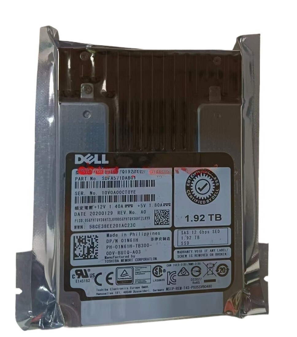 Dell 01N61H 1N61H PX05SVQ192B 1.92TB 12G SAS MLC MU SED FIPS 2.5” SSD