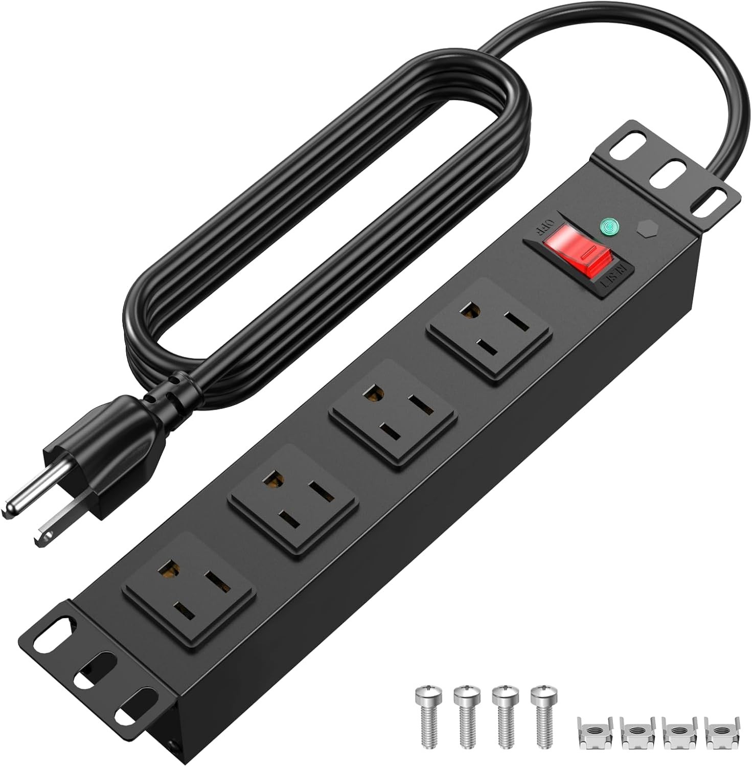 10 inch Rack PDU,4 Outlets Rack Mount PDU Power Strips, 1U Rack Mount,Rack Mount