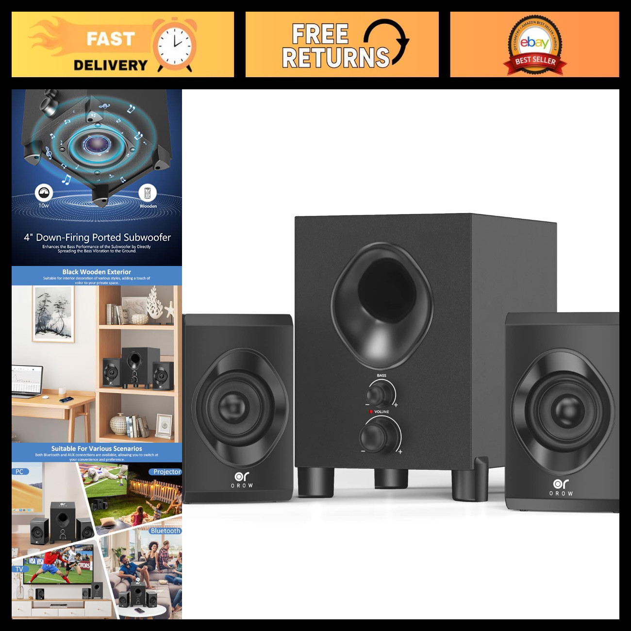 Wireless Bluetooth PC Speakers with Subwoofer, 18W, AUX & Bluetooth, Ideal for G
