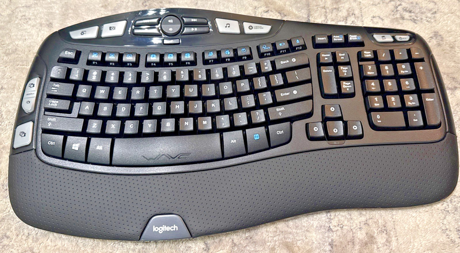 Logitech K350 Wireless Wave Keyboard Ergonomic Y-R0053 Tested No USB Dongle
