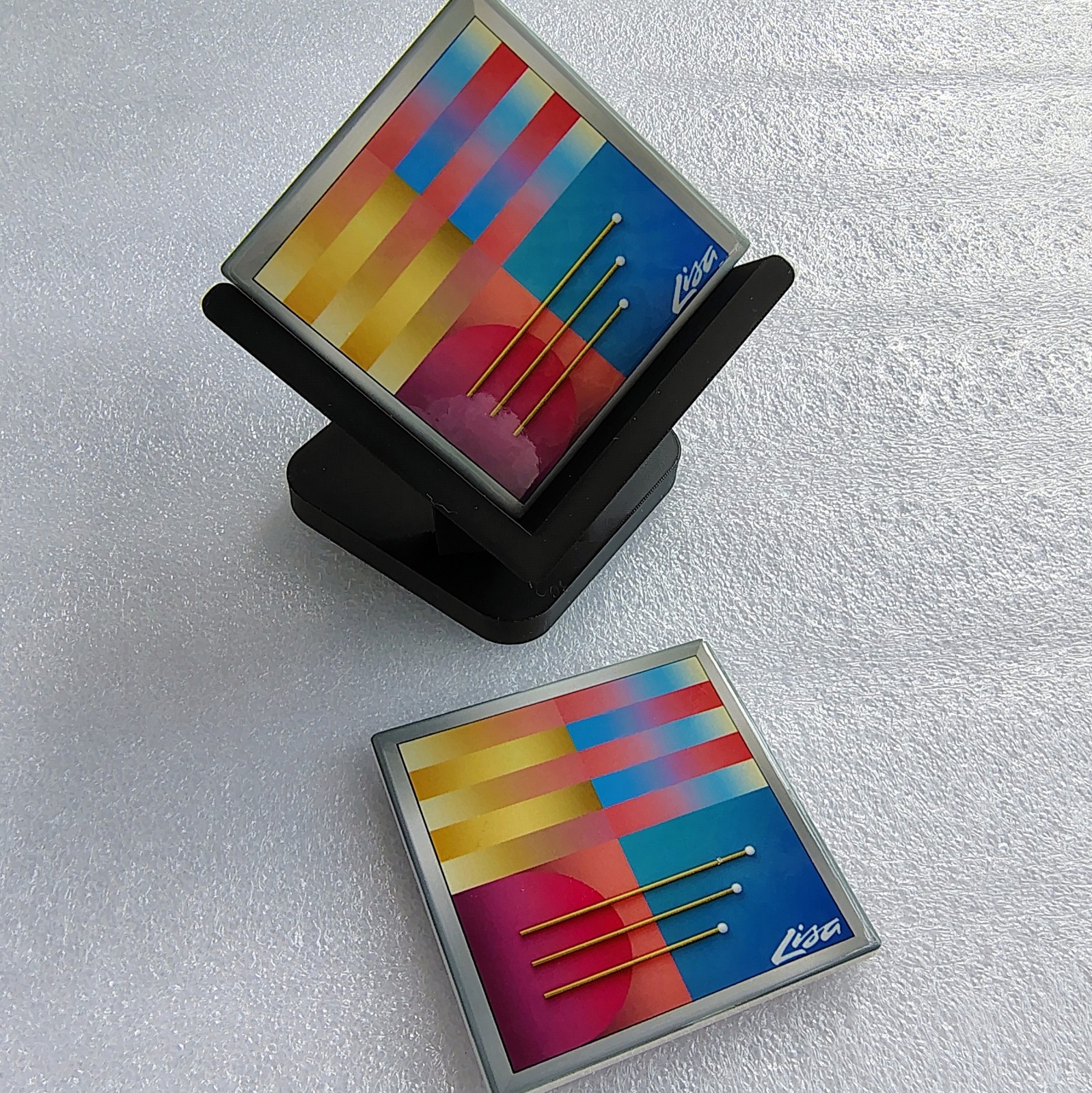 Vintage Apple Lisa Framed Ceramic Coasters (4 Pack) & Black Display Rack