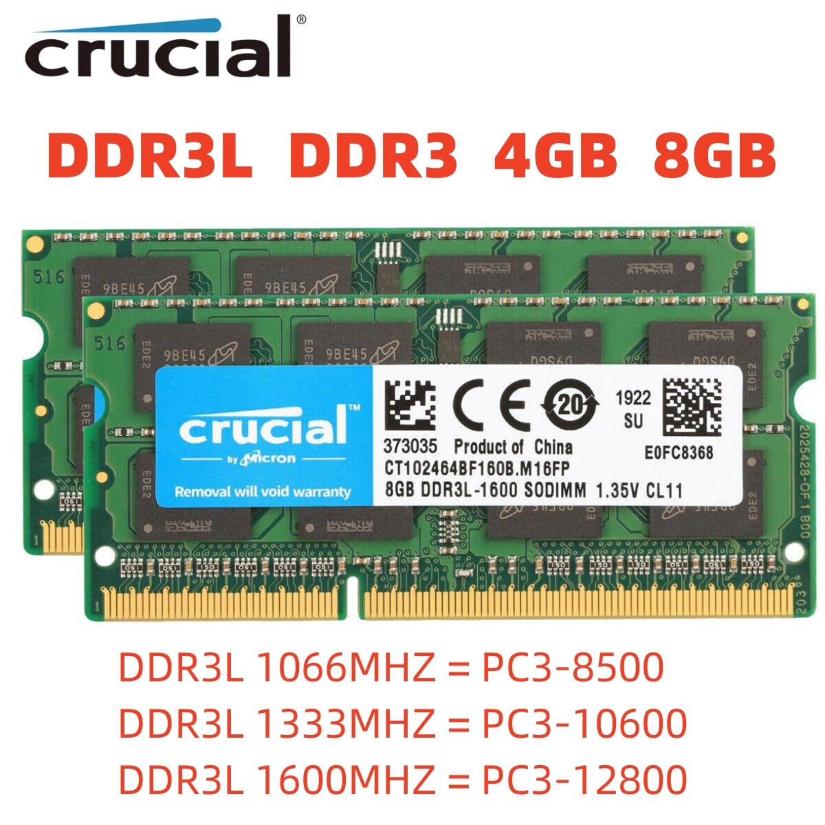 Crucial DDR3 DDR3L 4GB 8GB 1600 MHz 1333 Memory RAM SO-DIMM for Laptop Notebook