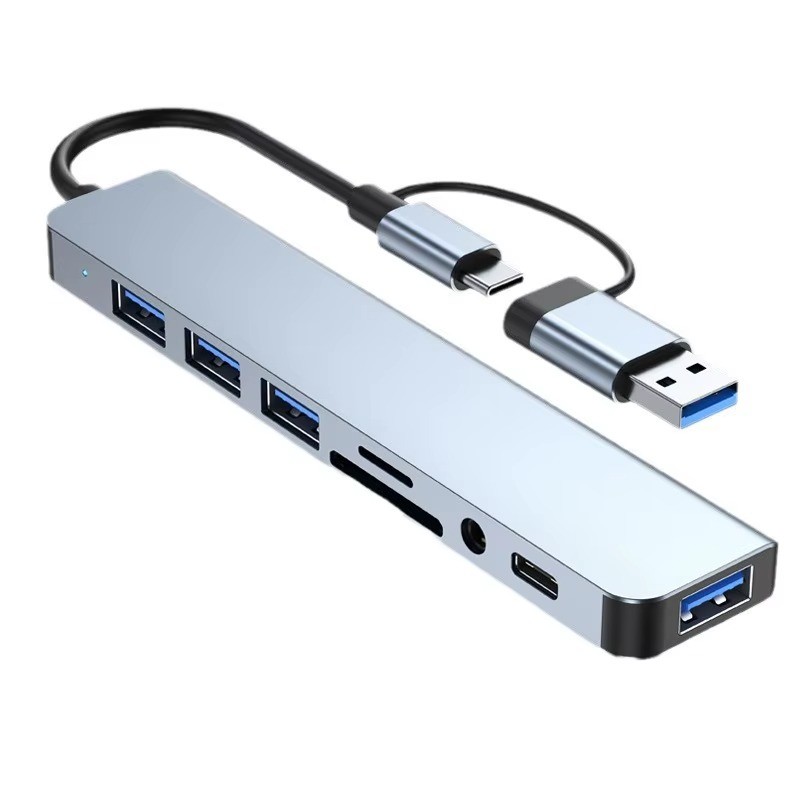 OULLX 8-in-2 USB-C Hub Adapter TF/SD Card Reader 3.5mm Audio USB 3.0 Laptop