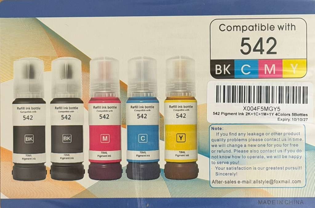 542 INK REFILL BOTTLES T542 Pigment Ink Bottle Combo Pack for Workforce ST-C5000