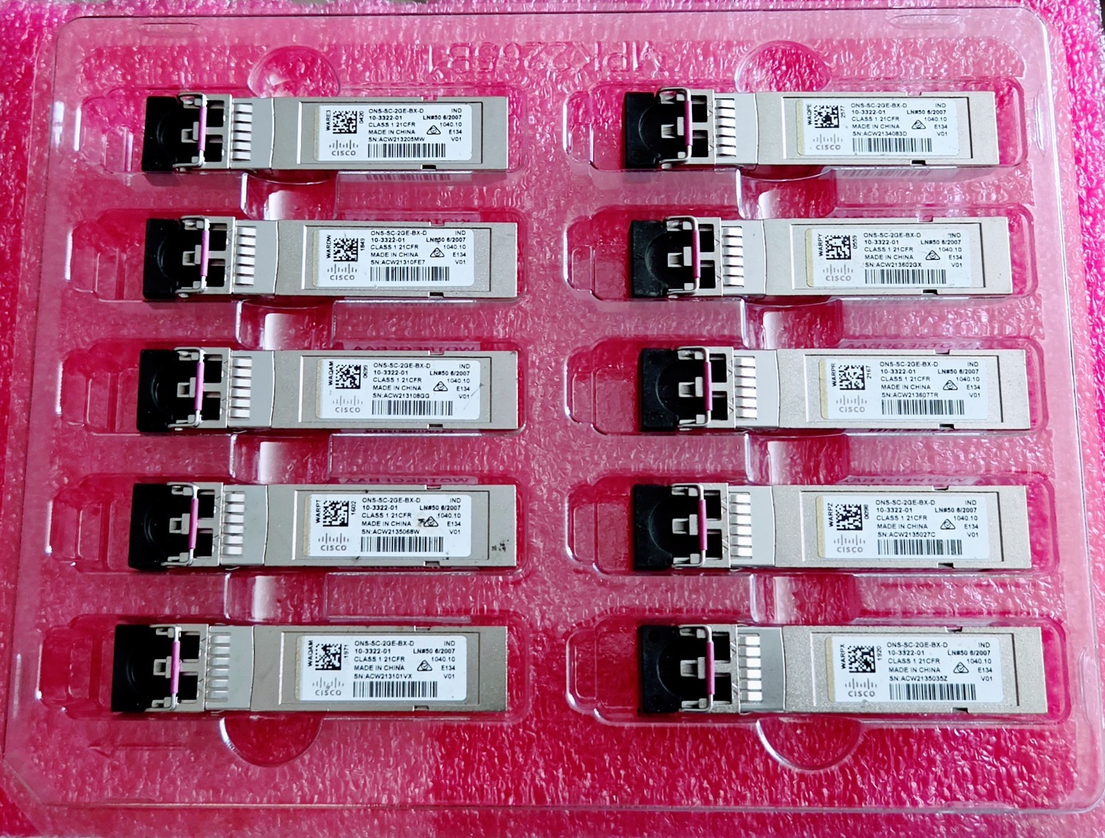 Genuine Cisco ONS-SC-2GE-BX-D 1000Base-BX10 LC SMF 1490nm Transceiver 10-3322-01