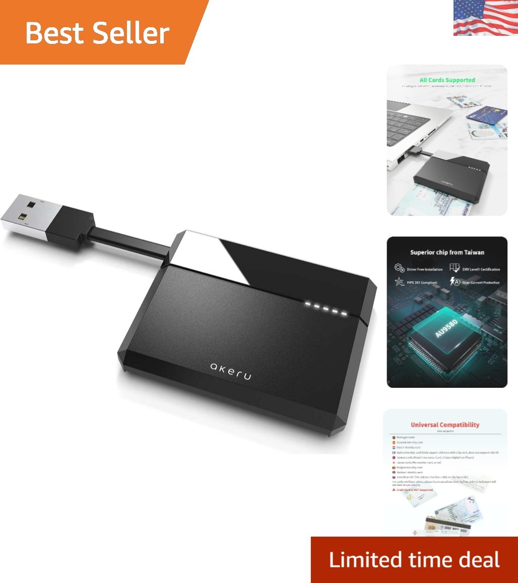 Portable CAC Card Reader for Mac/Windows - Compact Plug & Play Security Solution