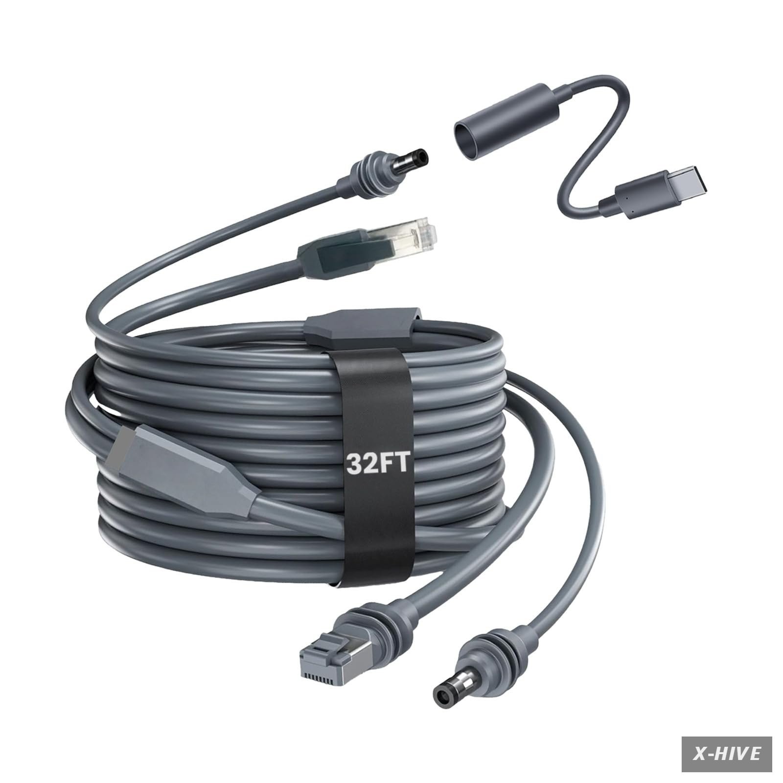 32FT/10M Starlink Mini Ethernet Cable,2-In-1 Integrated DC Power and Gigabit