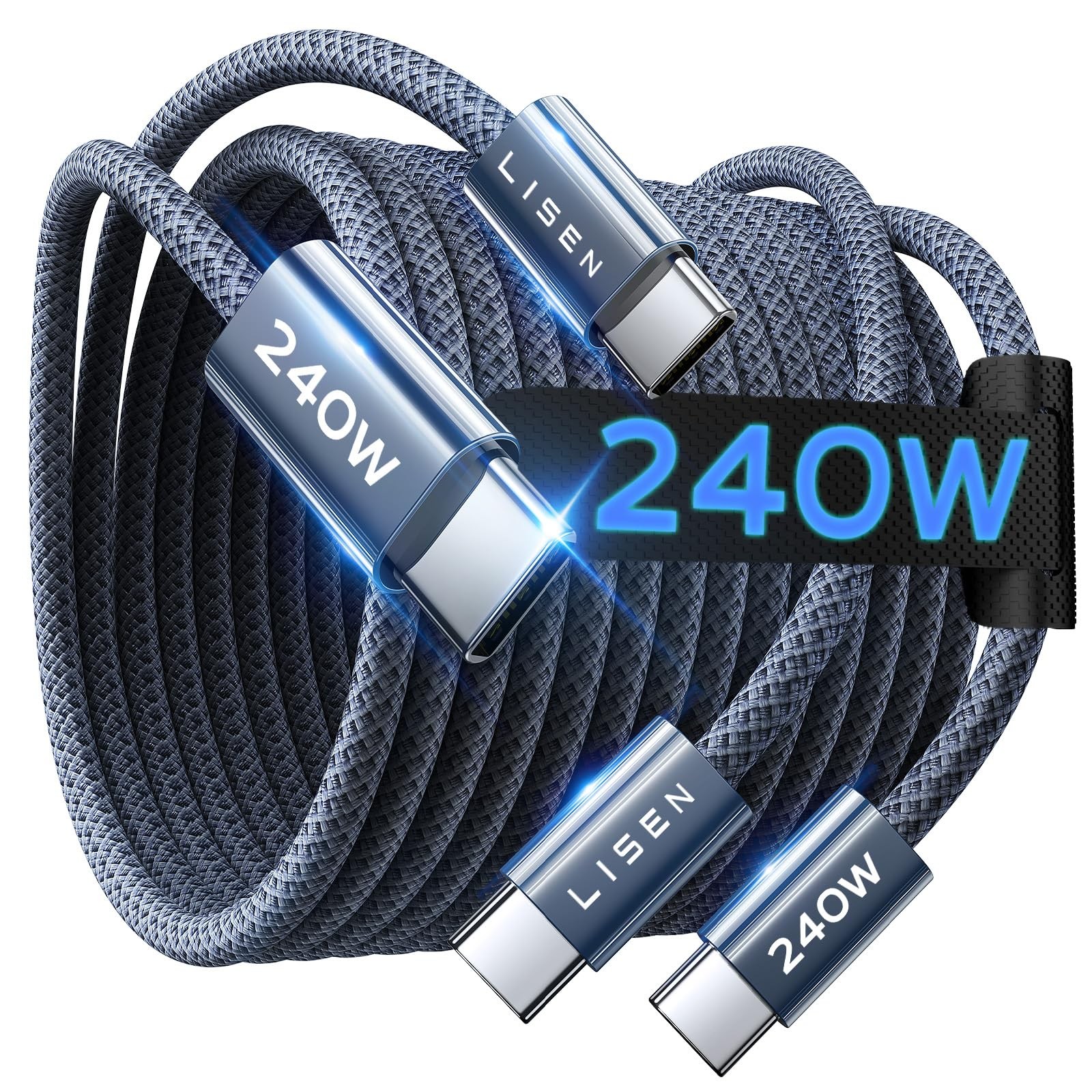 LISEN USB C to USB C Cable, 240W Fast Charging Type C Charger Cord 6.6FT