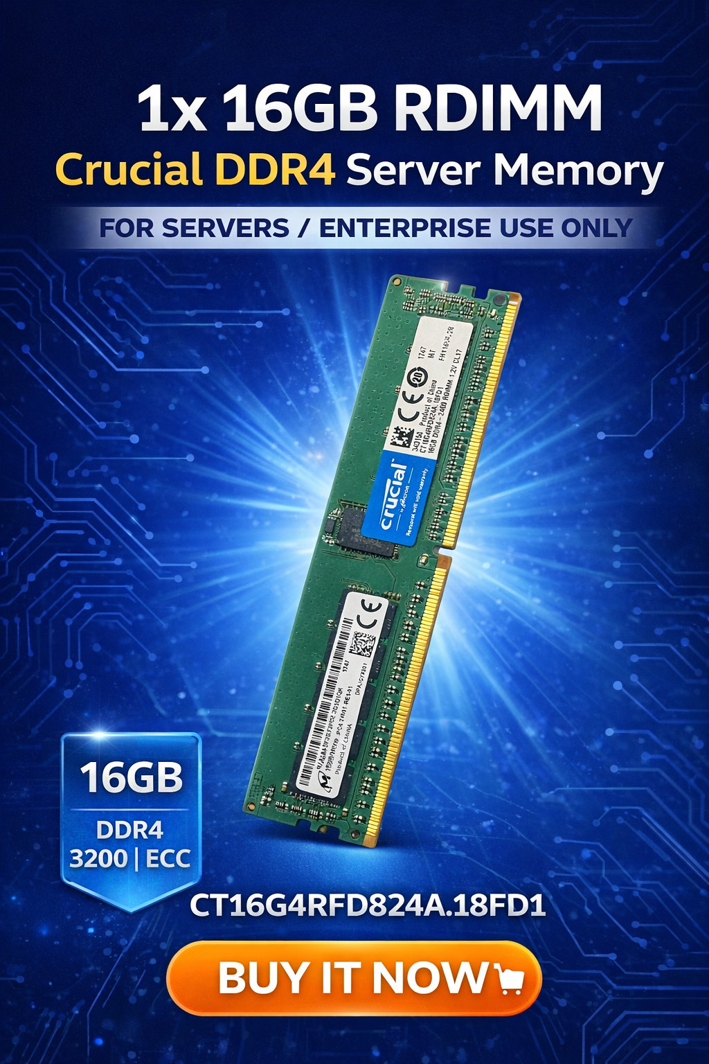 MICRON CRUCIAL 16GB 2Rx8 PC4-2400T PC4-19200R REG ECC 1.2V CT16G4RFD824A.18FD1