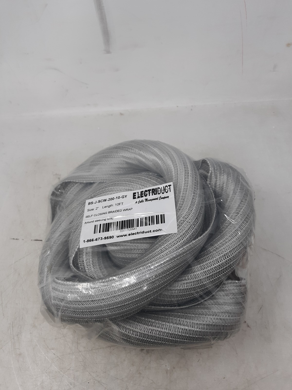 Electriduct 2" x 10ft Self-Closing Braided Cable Wrap Sleeve Gray