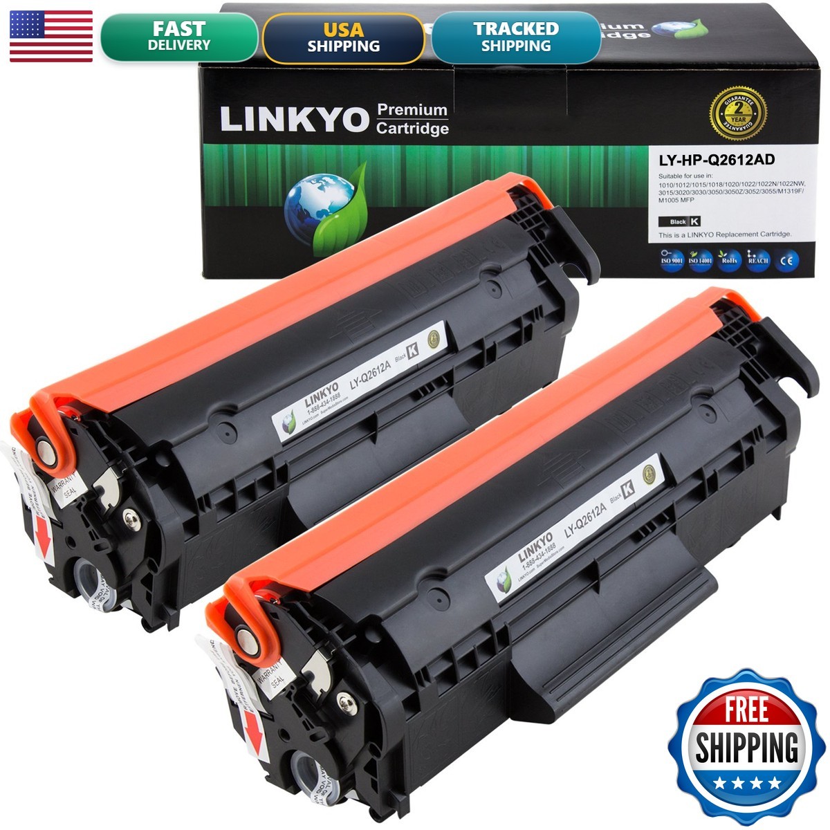 LINKYO Compatible Toner Cartridge Replacement for HP 12A Q2612A Black 2-Pack