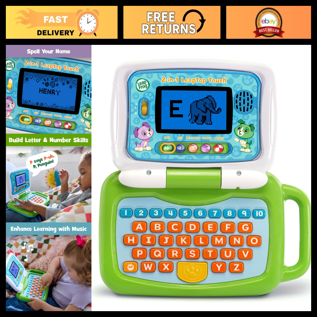 2-in-1 Touchscreen Learning Laptop for Kids - Educational Toy & Fun Games