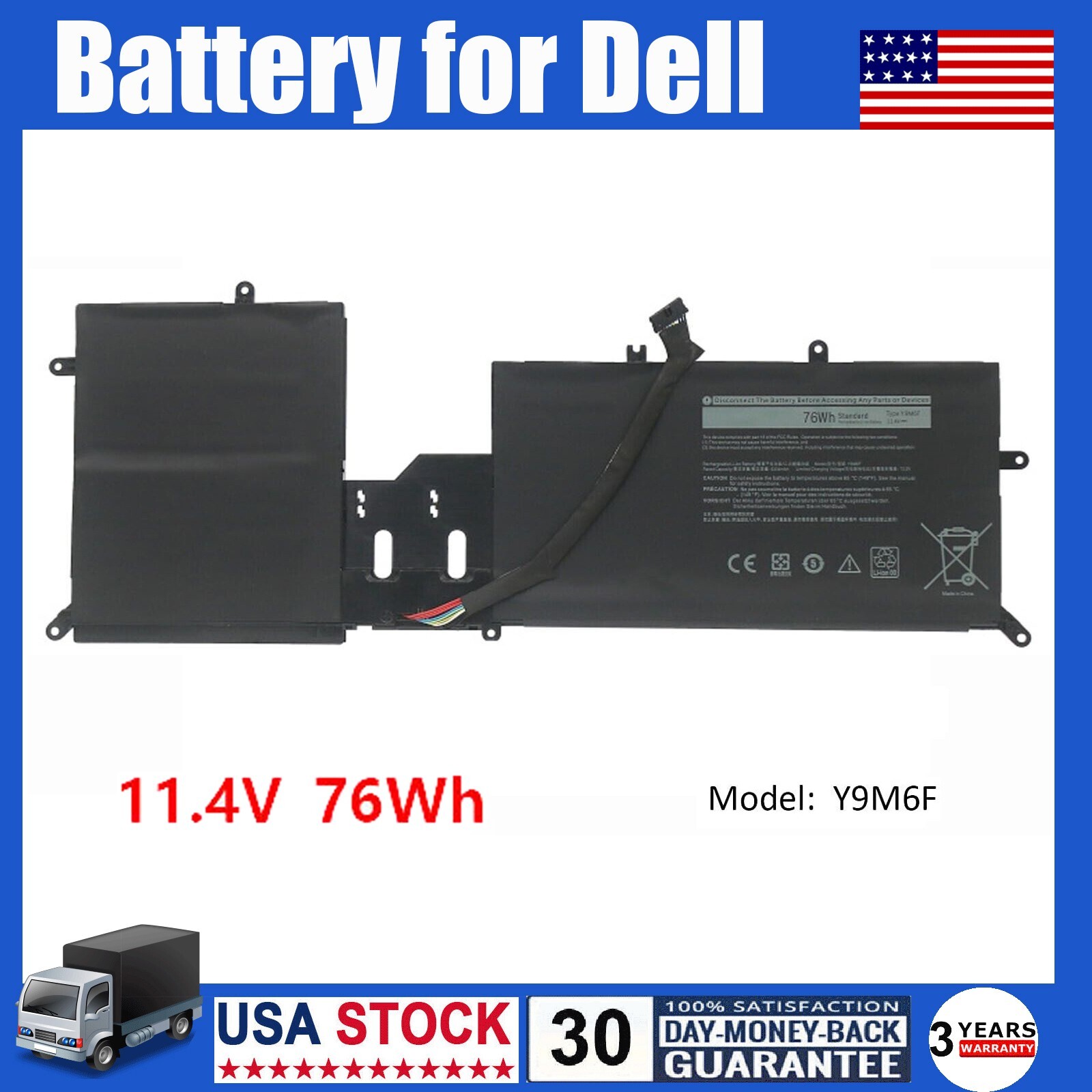 Y9M6F Laptop Battery For Dell Y9M6F M15 R2 M17 R2 P41E001 P87F001 8K84Y 76Wh US