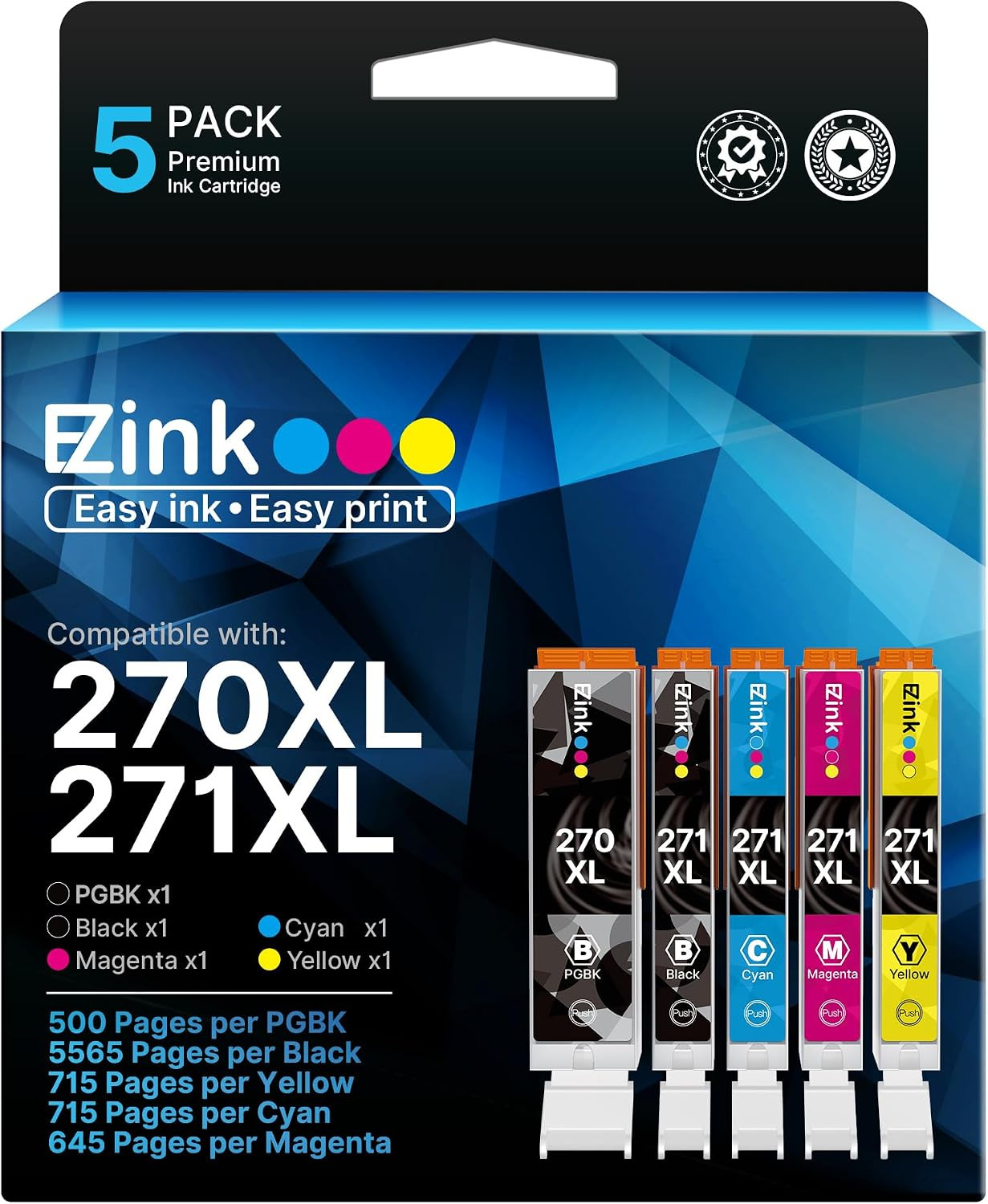 Compatible for Canon PGI-270XL CLI-271XL 270XL 271XL Ink,5 Pack