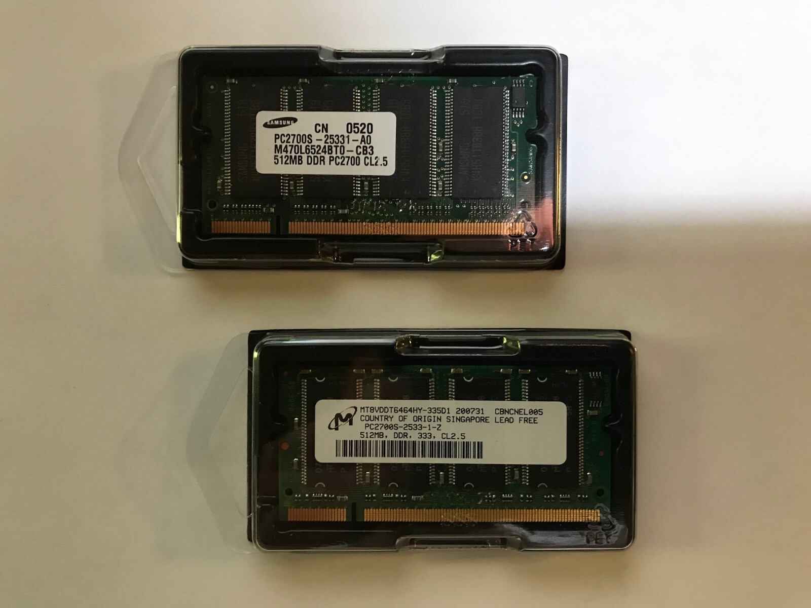 RAM 512GB x 2 PC2700S DDR SODIMM 333MHz Samsung and HP