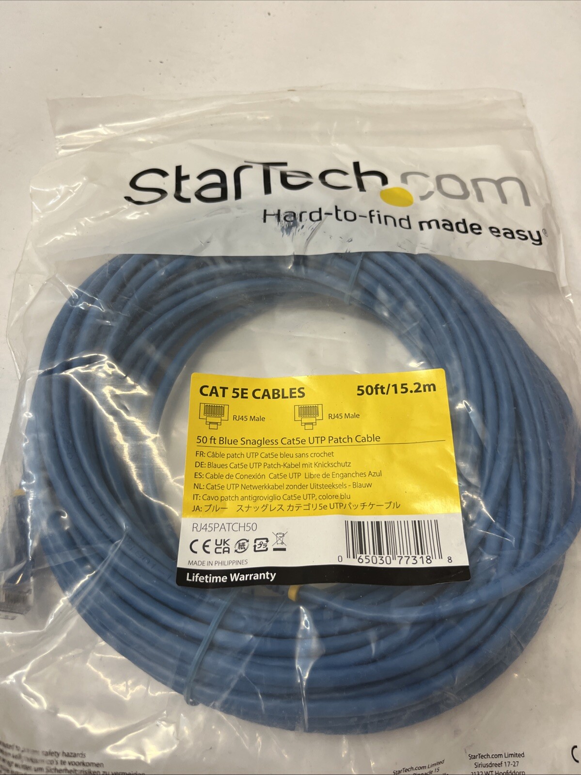 StarTech.com RJ45PATCH50 CAT 5E Cables 50ft. Blue Snagless UTP Patch Cable Blue