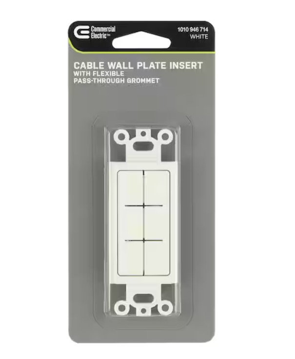 Commercial Electric 1-Gang White Flexible Cable Pass-Through Plastic 1010946714