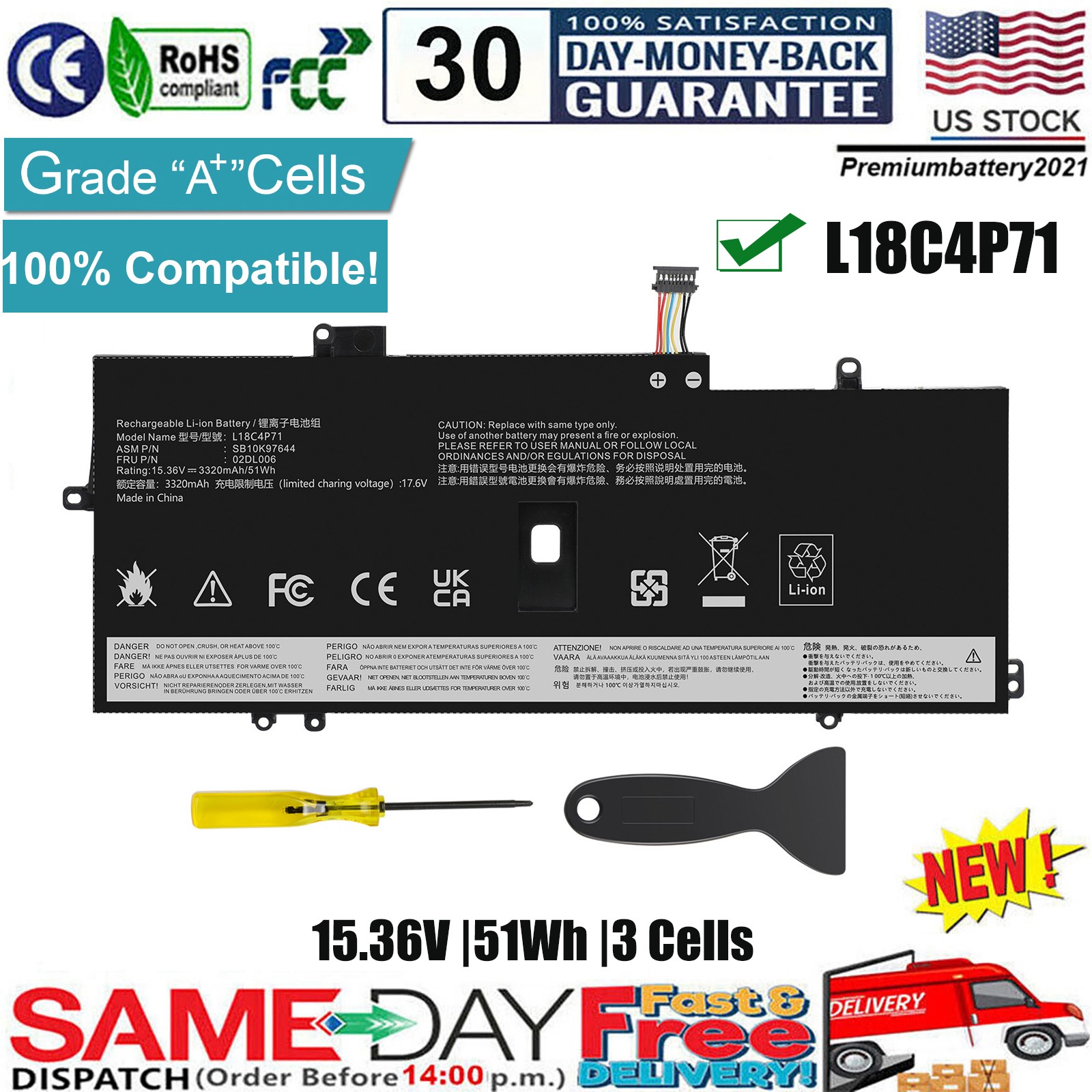 ✅L18C4P71 L18L4P71 L18M4P72 Battery For Lenovo ThinkPad X1 Carbon 7th 8th Gen US