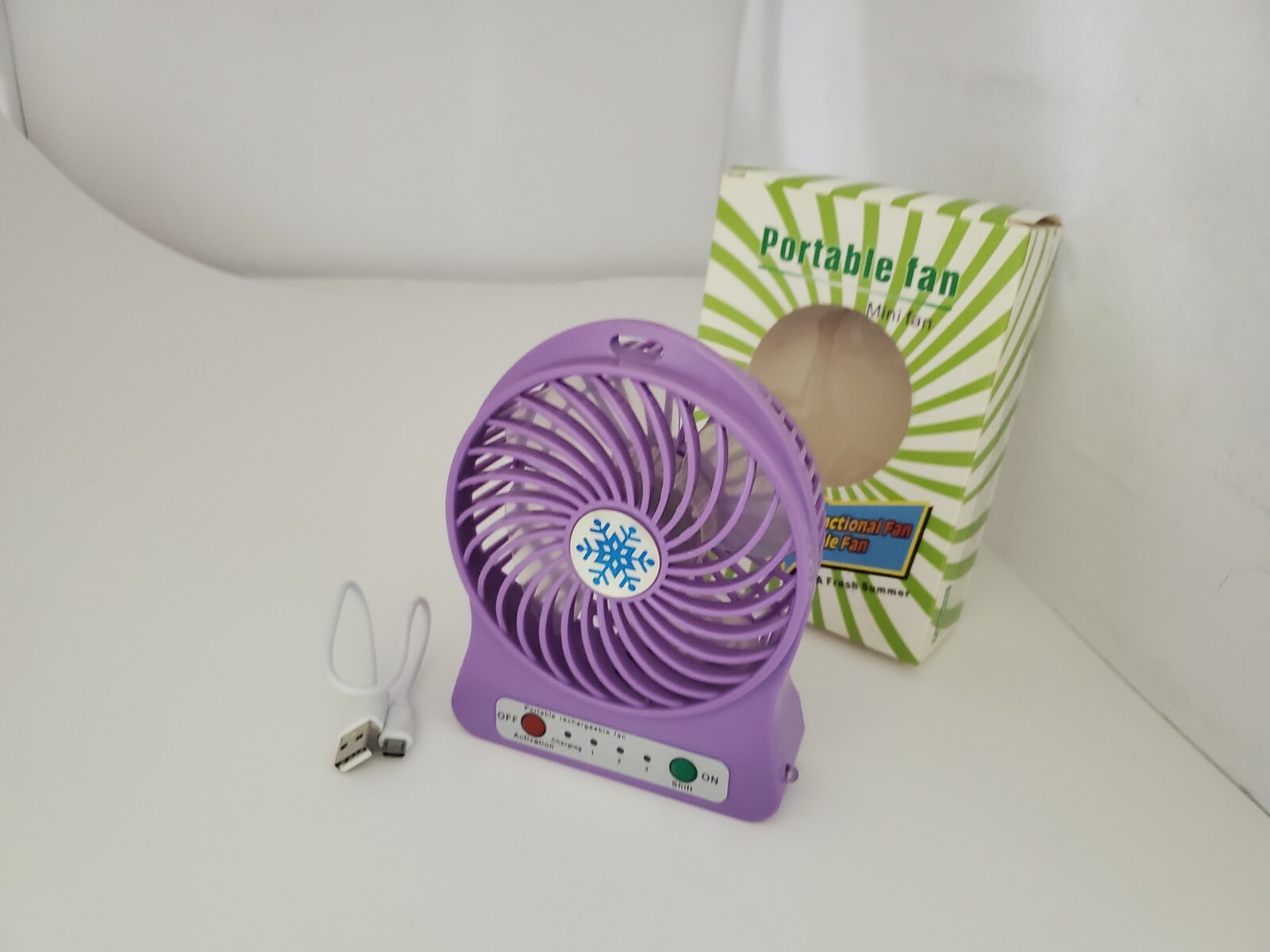 NEW Purple Rechargeable Mini Portable USB High 8 Hr 3 Speed Cooling Fan Q17
