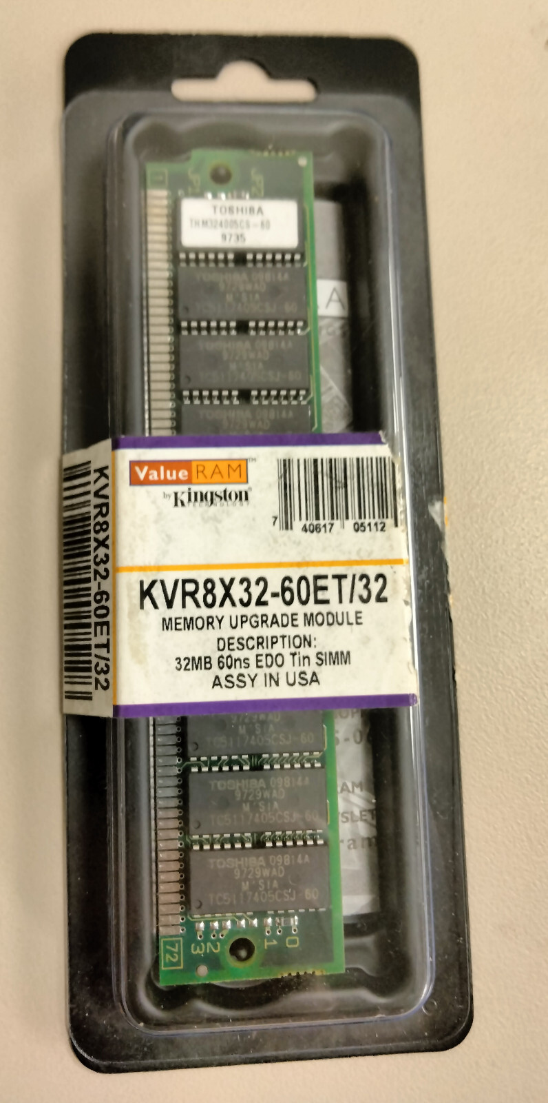 KVR8X32-60ET/32 Kingston 32MB SIMM 72-PIN 60ns Non Parity EDO Tin Lead NEW