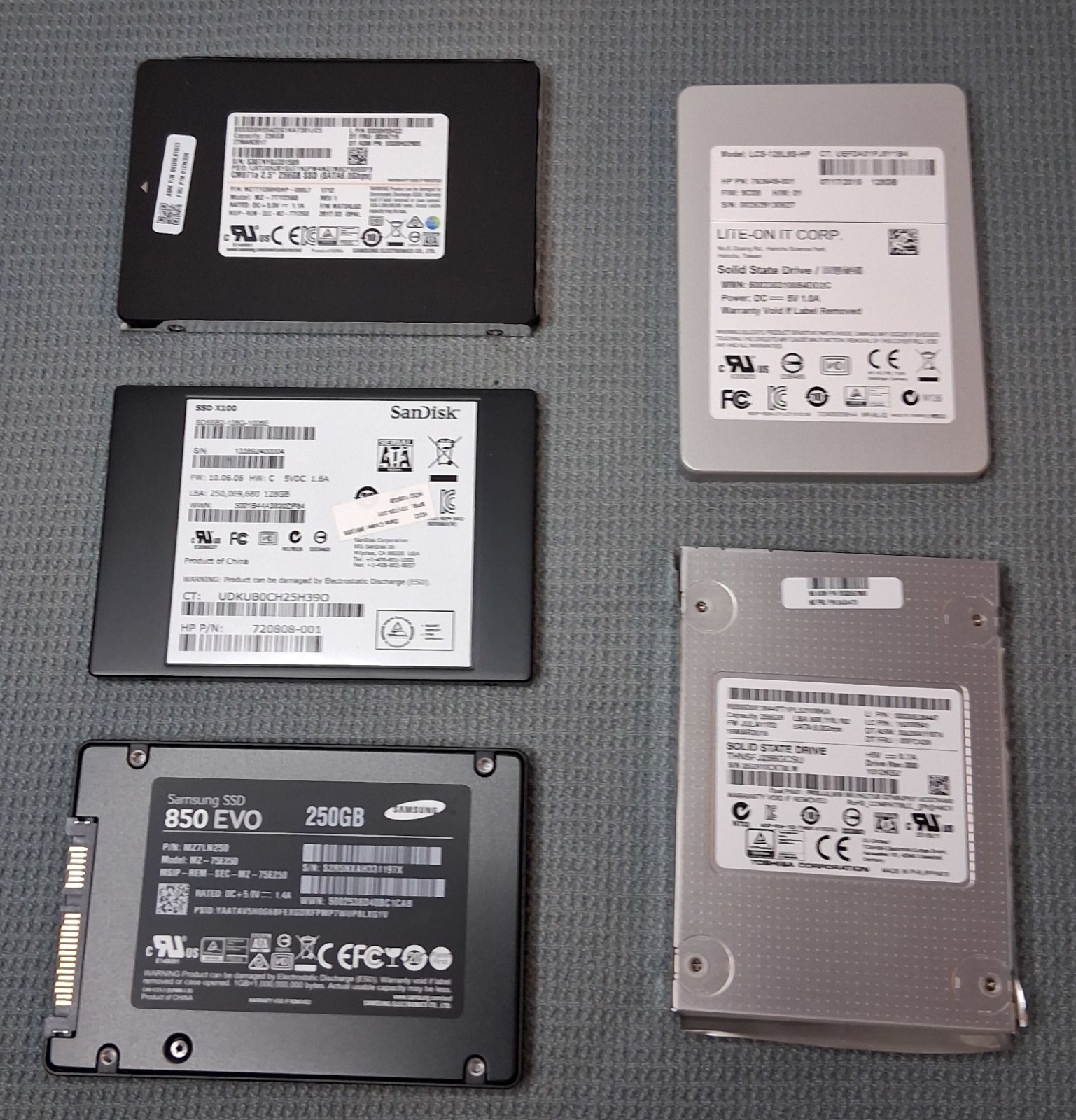 Five Various 2.5-inch SATA Hard Drives SSD Lot